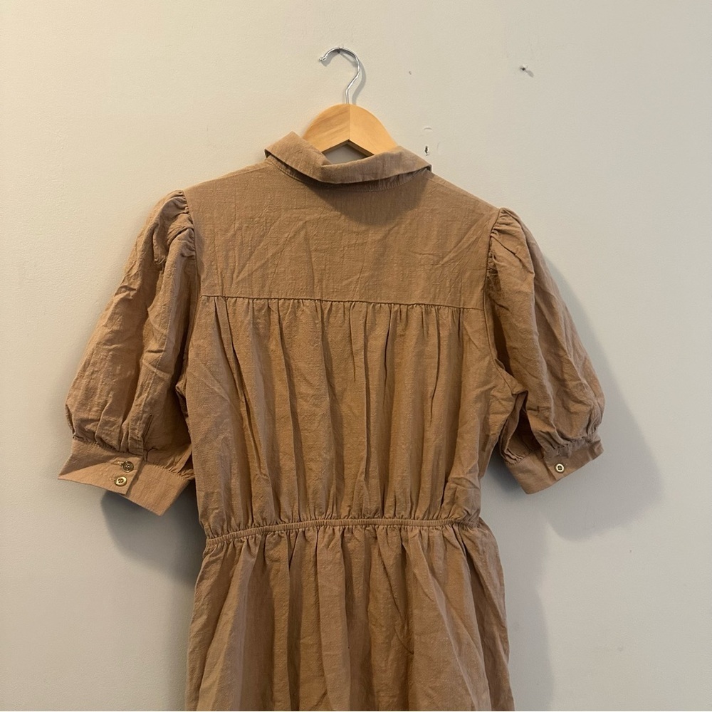 Showpo Beige Button-Down Midi Dress Puff Sleeve Safari Utility Shirt Dress Sz 6 - Picture 5 of 12